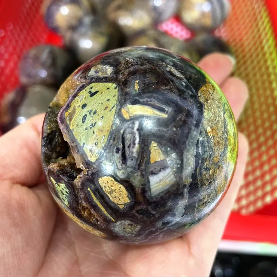 Rare Natural Purple Stone Sphere Fluorite And Sugilite Mineral Paragenesis Ball Crystals Durse Quartz  Collections Indie Decor