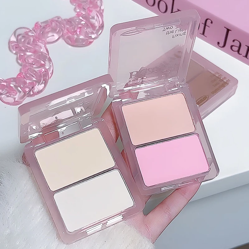 DIKALU Two-tone Highlight Contour Palette Matte White Highlighter Grey Brown Nose Shadow Face Bronzer Brighten Powder Makeup