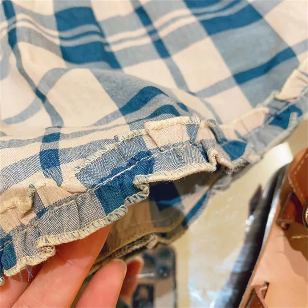 بدلة صيفية جديدة منقوشة بدون أكمام من الدانتيل + بنطال ذو قصة أرجل واسعة طقم مكون من قطعتين للفتيات من سن 2 إلى 7 سنوات للارتداء اليومي في الهواء الطلق #4