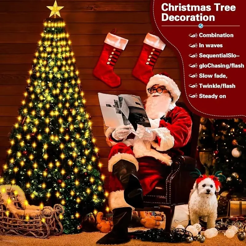New LED Ring Christmas Tree Lights Decoration Tree Top Lights String Patio Garden Outdoor Waterproof Waterfall Lights