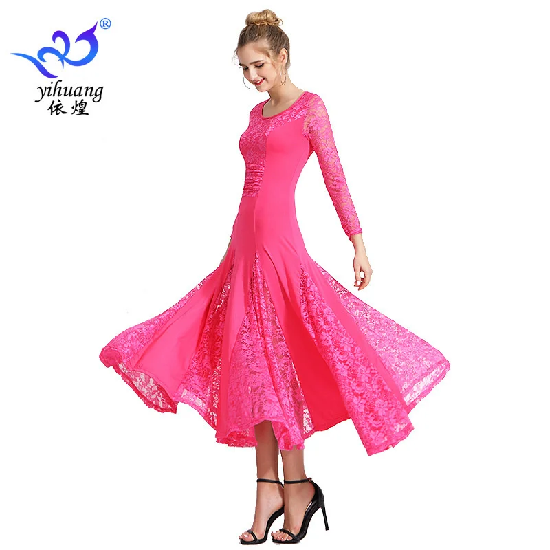 Vestido de baile moderno para mujer, traje de actuación de manga larga, Vals, baile de salón, Tango, estándar nacional