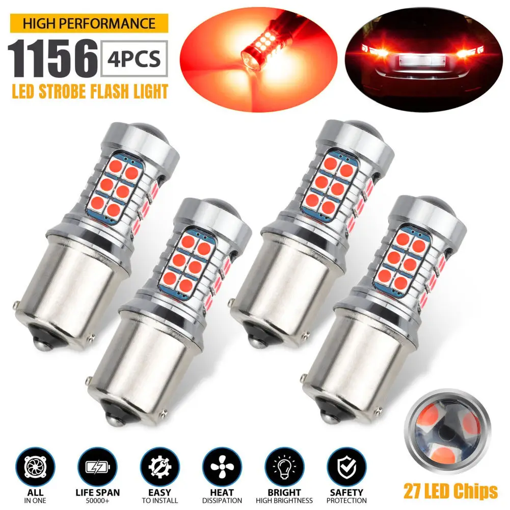 

4Pcs 1156 7506 3030 SMD 27 LED Bulbs 1500LM Super Bright 360° Beam Angle LED Turn Tail Brake Stop Signal Light Parking Lamp