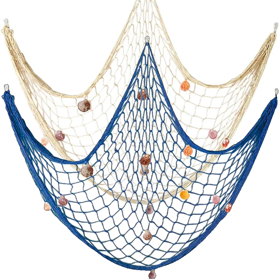 Natural Fishing Net Decoration with Seashell Beach Theme Decoration Party Family Bedroom Wall Mounted Fishing Net Decoration