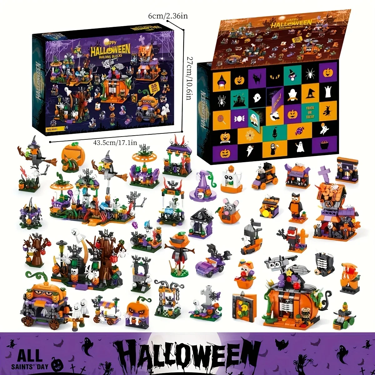 1328PCS Halloween Street Party Building Blocks Pumpkin Carriage House Ghost Park Model Bricks Diy Toys For Kids Holiday Gifts