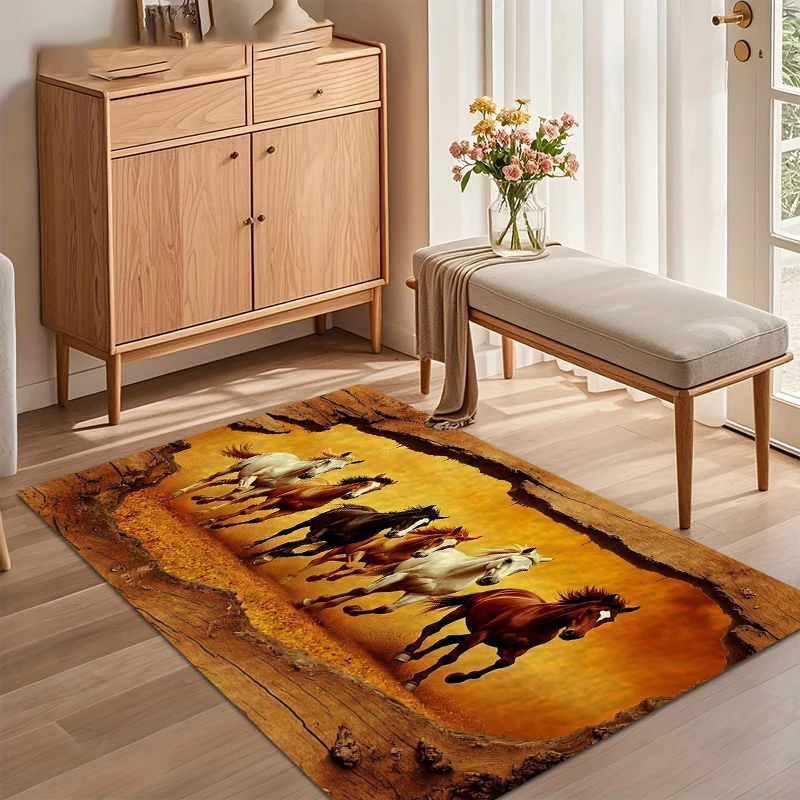 Running Herd of Horses Vintage Western Area Rug Non Slip Soft Floor Carpet for Living Room Bedroom Entryway Western Decor
