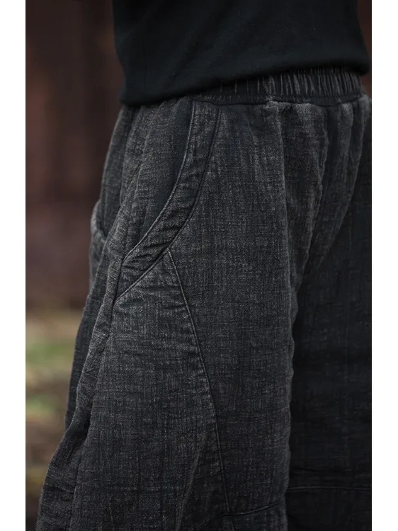 여성용 하이웨이스트 루즈핏 랜턴 팬츠 면 린넨 혼방 태극권 명상 캐주얼 바지 패셔너블하고 편안함