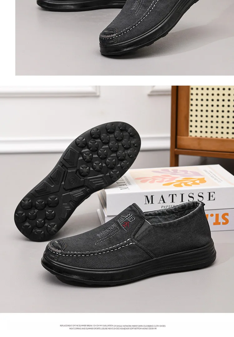 Herren-Slipper aus Canvas, lässige Schuhe, atmungsaktiv, rutschfest, mit dicker Sohle, ideal für ältere Herren, bequem zum Gehen, Canvas-Schuhe. – Detail 16