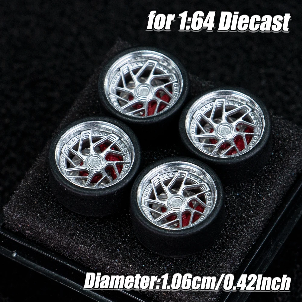 1:64 Maßstab Modellauto-Räder, 4 Stück 1 Set, 3D-gedruckte Harzfelgen mit Gummireifen für MINI GT Tomica JDM Auto-Upgrade – Detail 12