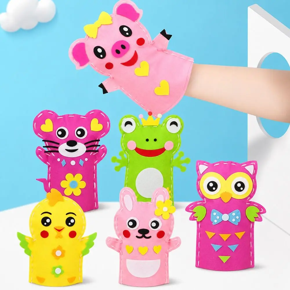 Lovely Cartoon Animal Hand Puppets Non-woven Plastic DIY Craft Puppets Nylon Handmade Material Bags Educational Use