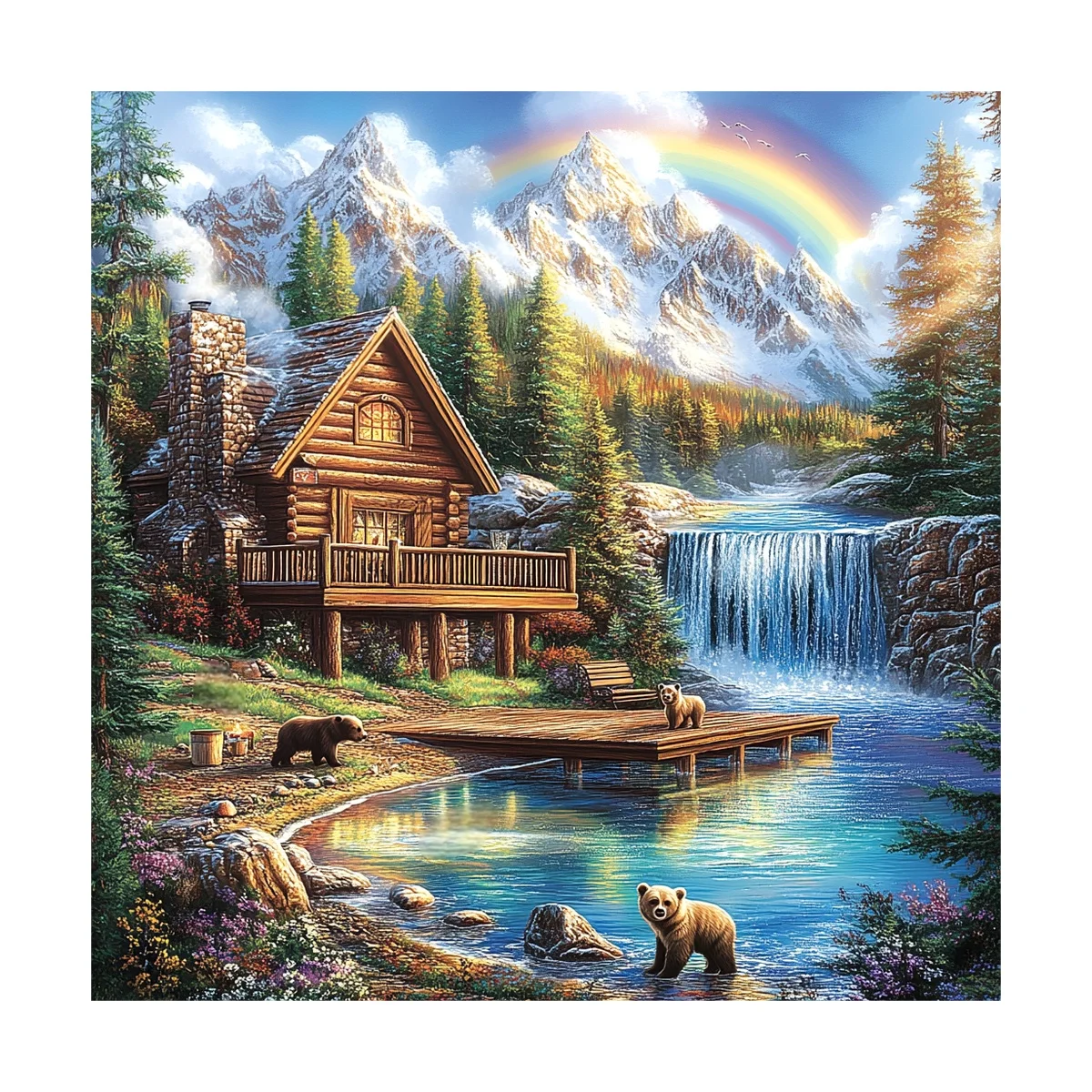 1 Stück 50x50cm/19,69 Zoll, 11Ct/14Ct Kreuzstich-Set, DIY Valentinstagsgeschenk, Stickerei-Set für Festivals, Berghütte, Wasserfall, Strand – Detail 4