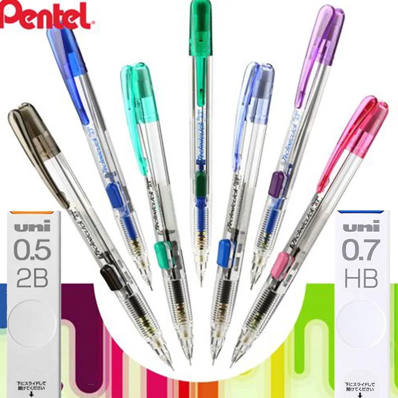 

1 шт. механический карандаш Pentel 0.5/0.7 мм PD105/107 Techniclick Jelly Color-Block с боковым нажатием, с прочным стержнем, не ломающимся при письме, инструмент для письма