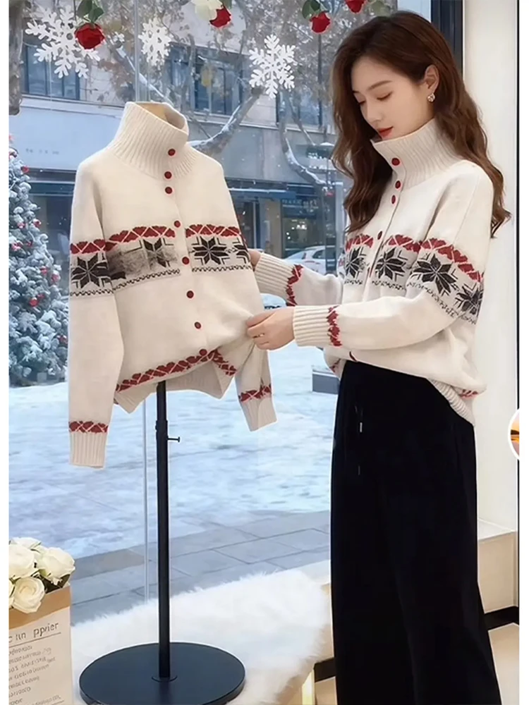 

Вязаный кардиган Feilao Island для женщин, новинка зимы 2026, уникальный, красивый, премиум-класса, свободного кроя, с длинными рукавами, на пуговицах