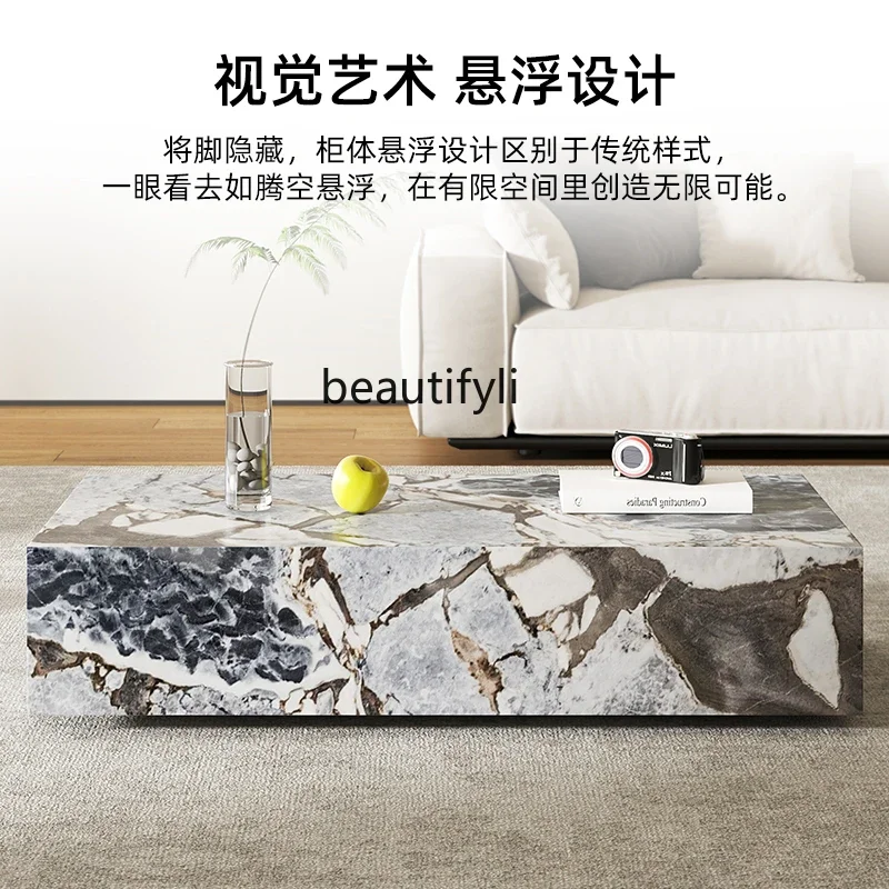 cqy French Ocean Storm Luxury Stone Rectangular Natural High-End Marble Modern Minimalist Coffee Table
