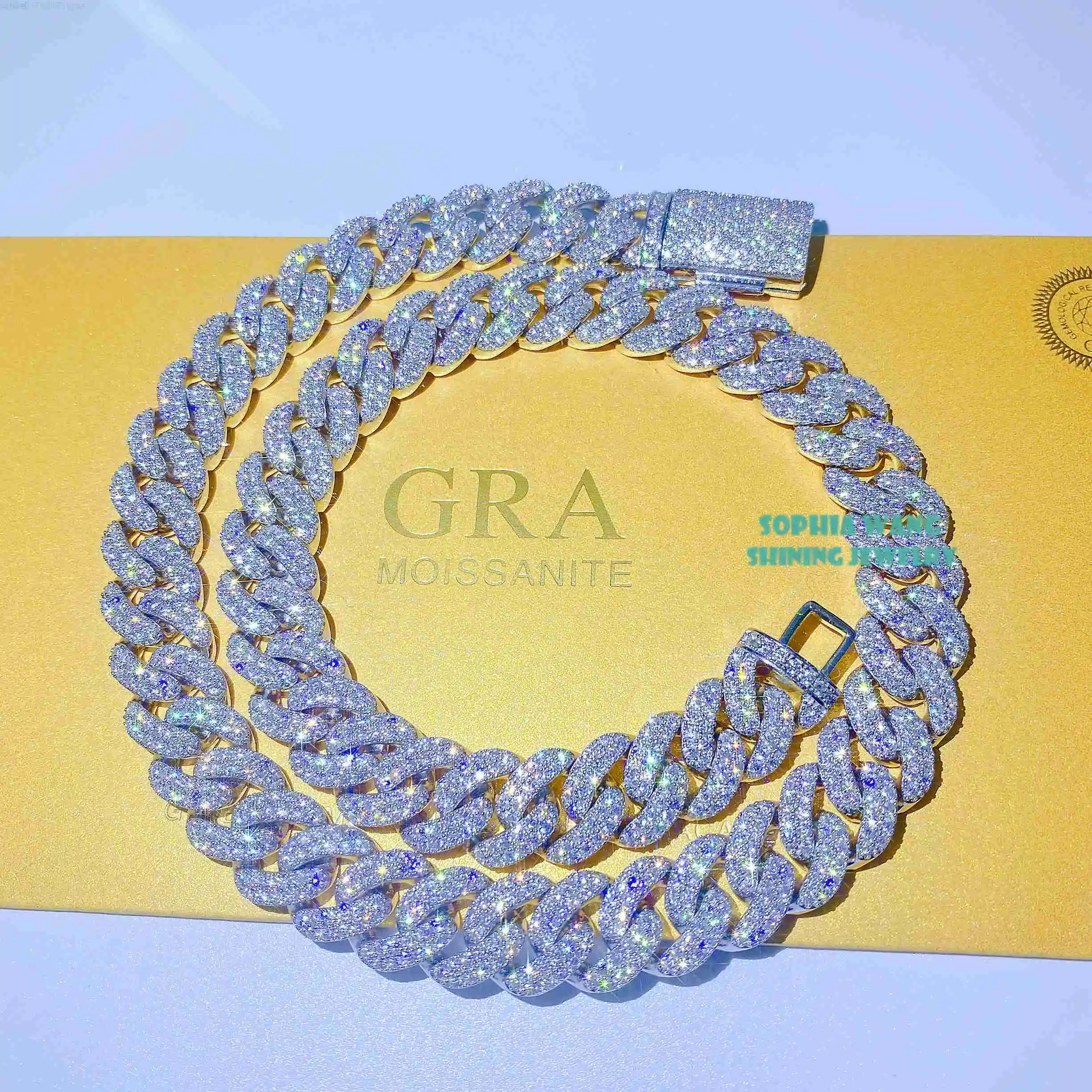 

Iced Moissanite Pass Diamond Tester Necklace 15mm 2row Heavy Miami Moissanite Diamond Miami Cuban Link