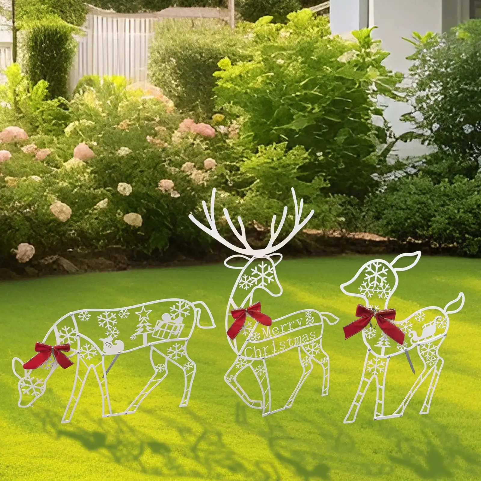 3 Pieces Lighted Christmas Outdoor Decorations Lovely Glowing Christmas Reindeer Family Set for Lawn Festive Outside Porch Patio