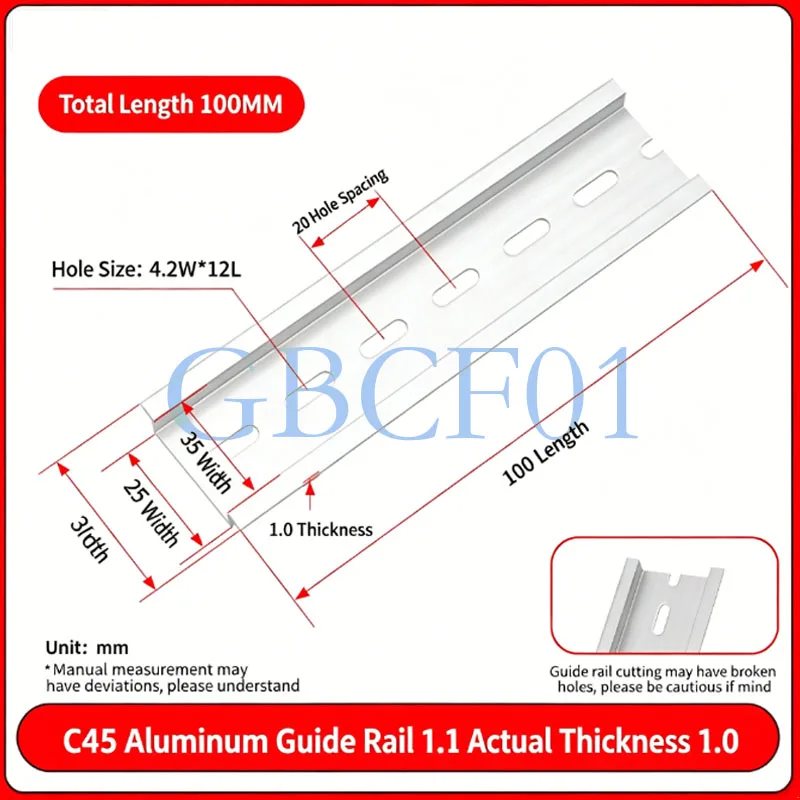 Universal Type C45 DIN Rail Terminal Blocks Relay Contactor AC Contactor Lead Guide Rail Way 35mm wide 7.5mm high 10-30cm length