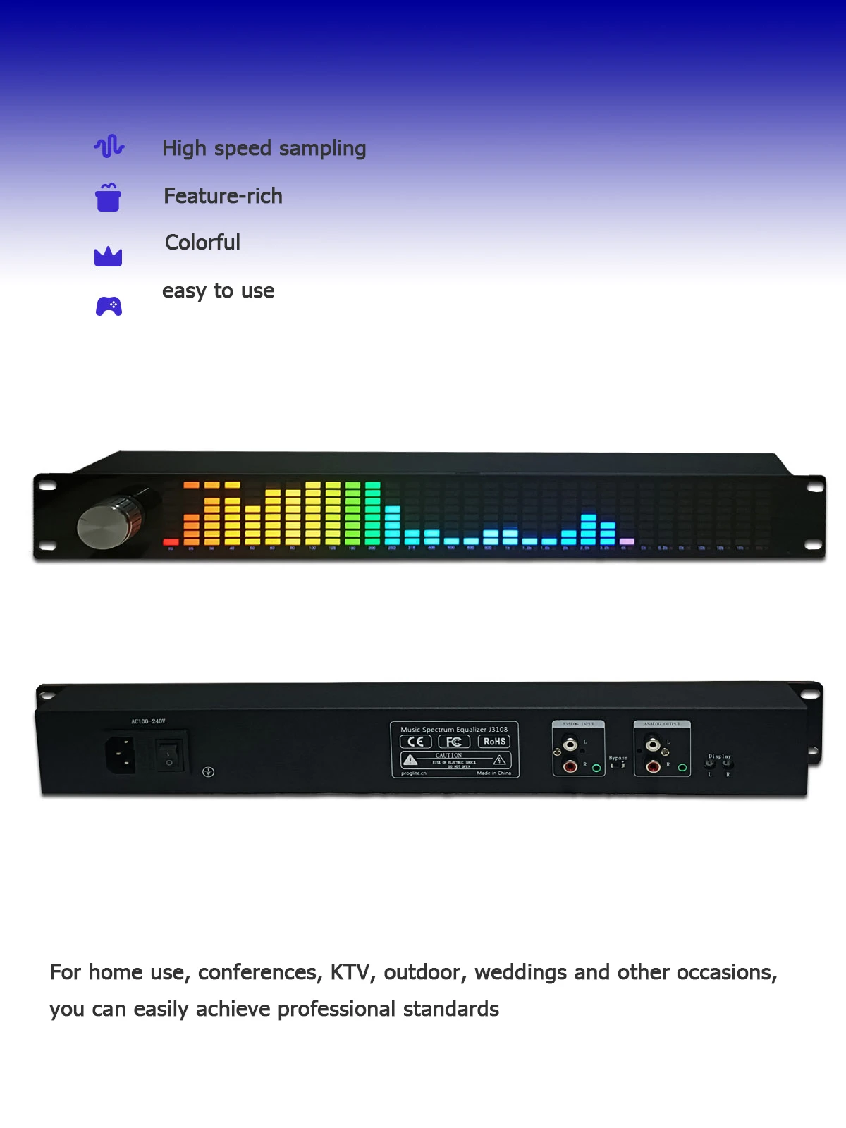 Imagem -05 - Equalizador Gráfico Digital Processamento de Áudio Música Spectrum Display Nível Led Indicador 31 Banda Profissional