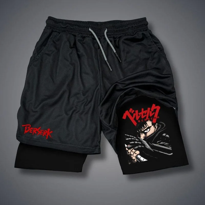 

2024 New Summer Berserk Anime Double Layer Beach Casual Pants Adult orts Straight Leg Non Iron mid Waist PVC Polyester Fiber