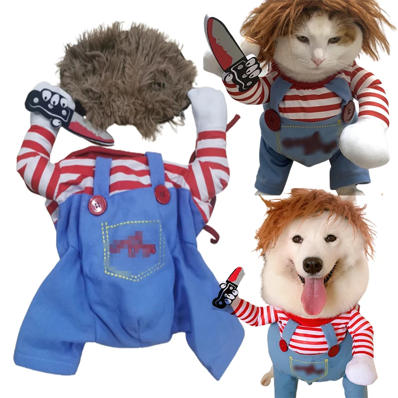 Funny Small Dog Clothes Sweatshirt Cosplay Big Suit Pet Cat Clothes Party Costume Face Cloth Comical Outfits Holding A Knife Hat