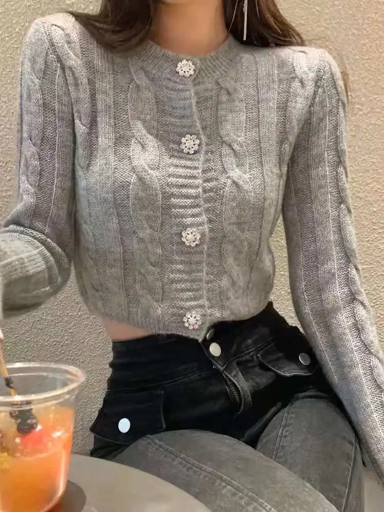 

Fashion Short Style Knitted Cardigan Women Top Versatile Trend Solid Color Jacket Coat