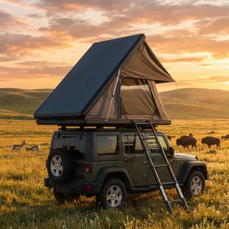 Lightweight Compact 2 Person Roof Tent SUV Hydraulic Opening Struts Four-Season Camping 1 Door 2 Windows Straight Bracing Type