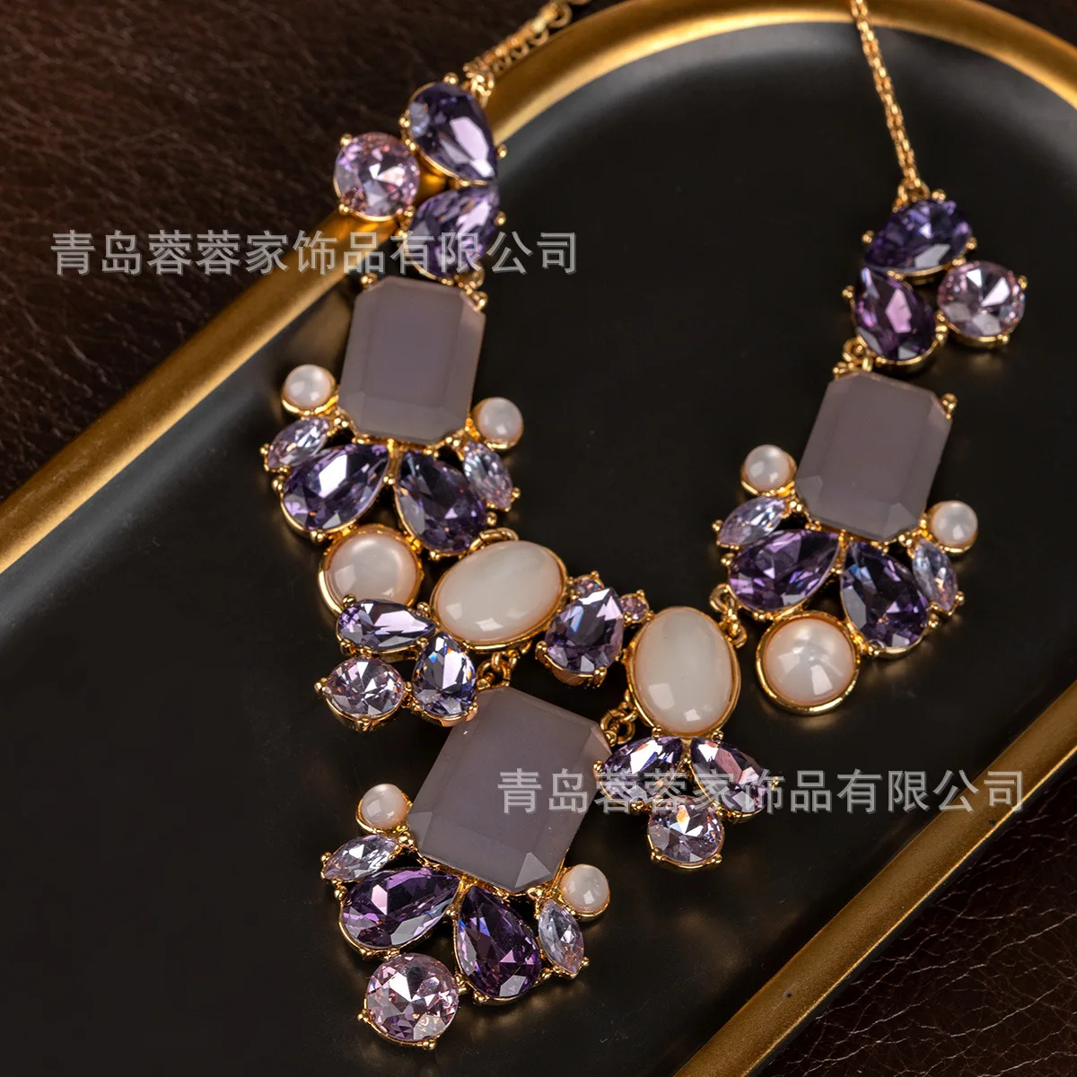 

Модное преувеличенное роскошное фиолетовое ожерелье с драгоценными камнями и бриллиантами, легкая роскошная цепочка на ключицу в стиле ретро, темперамент