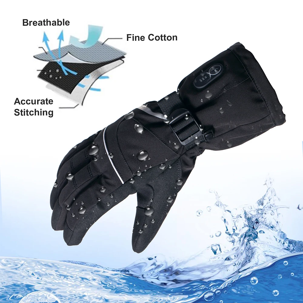 Luvas aquecidas recarregáveis impermeáveis para motocicletas, Luvas de aquecimento térmico para snowmobile, Snow Deer Brand, Inverno quente