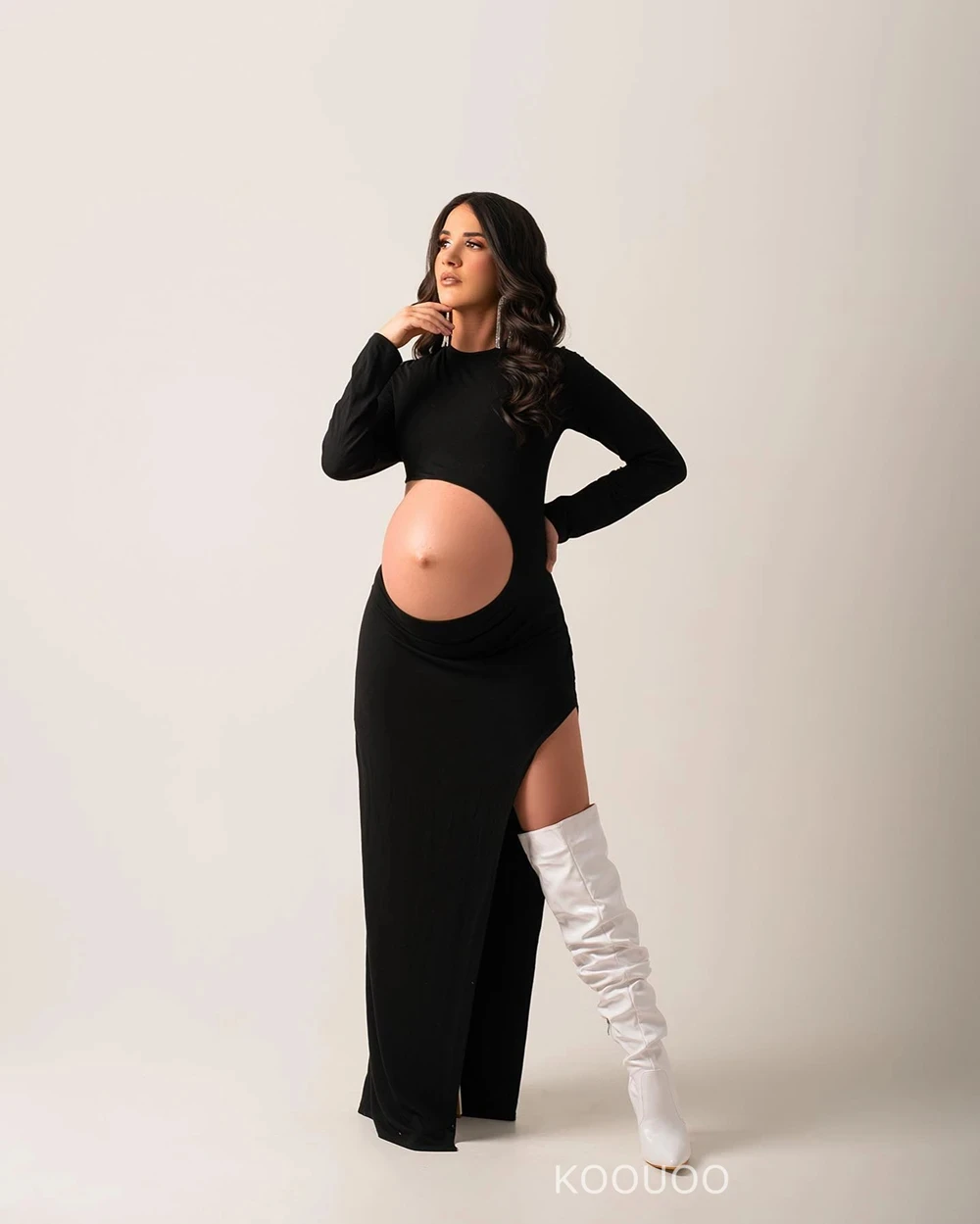 Vestidos de maternidad para sesión de fotos, maxifalda larga ajustada con vestido lateral, ropa de fotografía para mujer embarazada