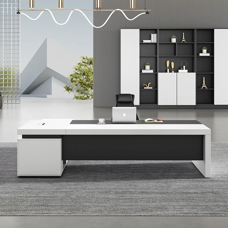 Modern Executive Desk and Chair Set Large Board  Style for Office Manager White Office Desk Computer Table