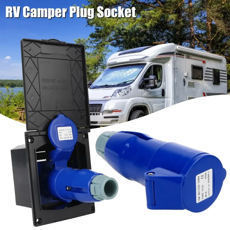 

220-240V 16A Caravan Accessories Plug Socket with Cover Waterproof Kit Flush Hook-Up Charger for RV Camper Marine Boat Anti-Rust