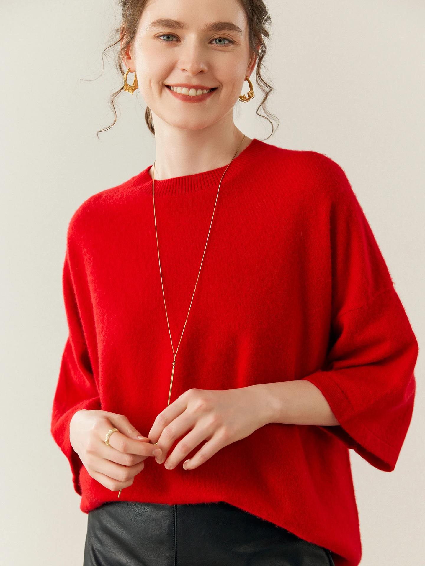 TLOML 신상 여성용 100% 캐시미어 스웨터 O넥 반소매 풀오버 심플 스타일 가을 겨울 부드러운 루즈핏 캐시미어 니트웨어 탑