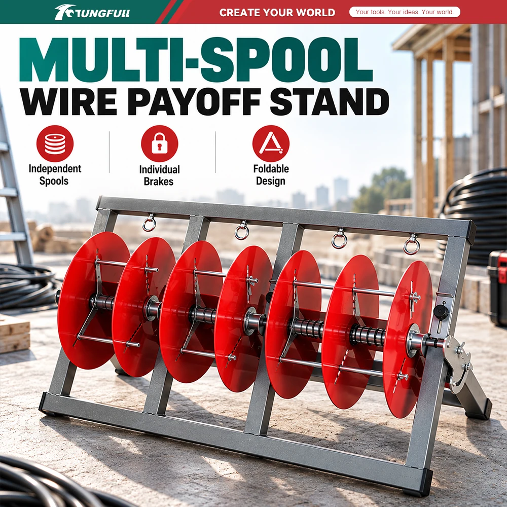Multi‑Spool Wire Payoff Stand Foldable Cable Spool Holder With Independent Brakes Electrician Dispensing Rack without Wire