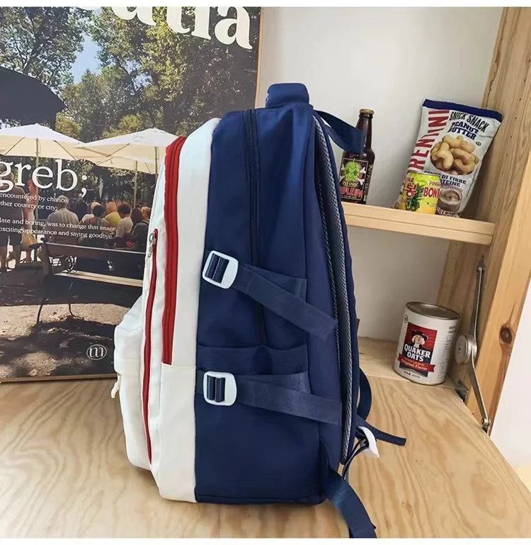 Korean Schoolbag Boys Girls Students Backpack Patchwork Color Large Capacity Computer Umbrella Bag INS Fashion Men Women Bags