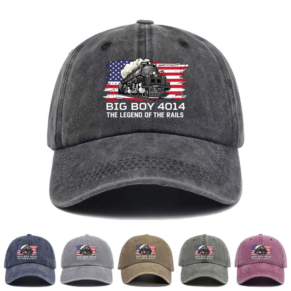 Vintage Washed Baseball Cap Big Boy 4014 Vintage Steam Locomotive Railroad Train Engine Print Graphic Unisex Casual Cotton Hat