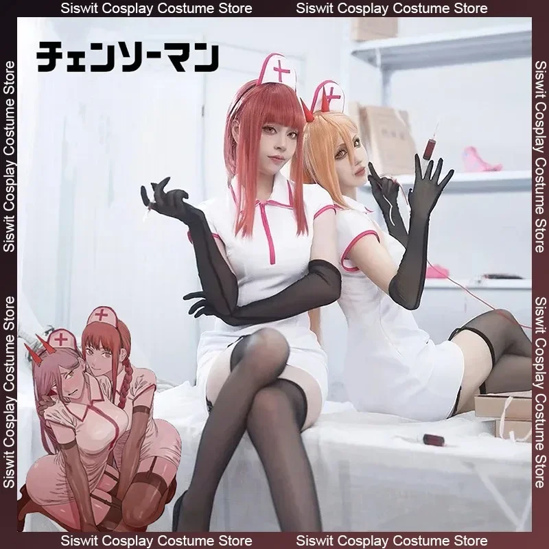 

Anime Chainsaw Man Makima Power Cosplay Costume Nurse Uniform PU Leather Dress Clothing Accessories Full Set Party Carnival Suit