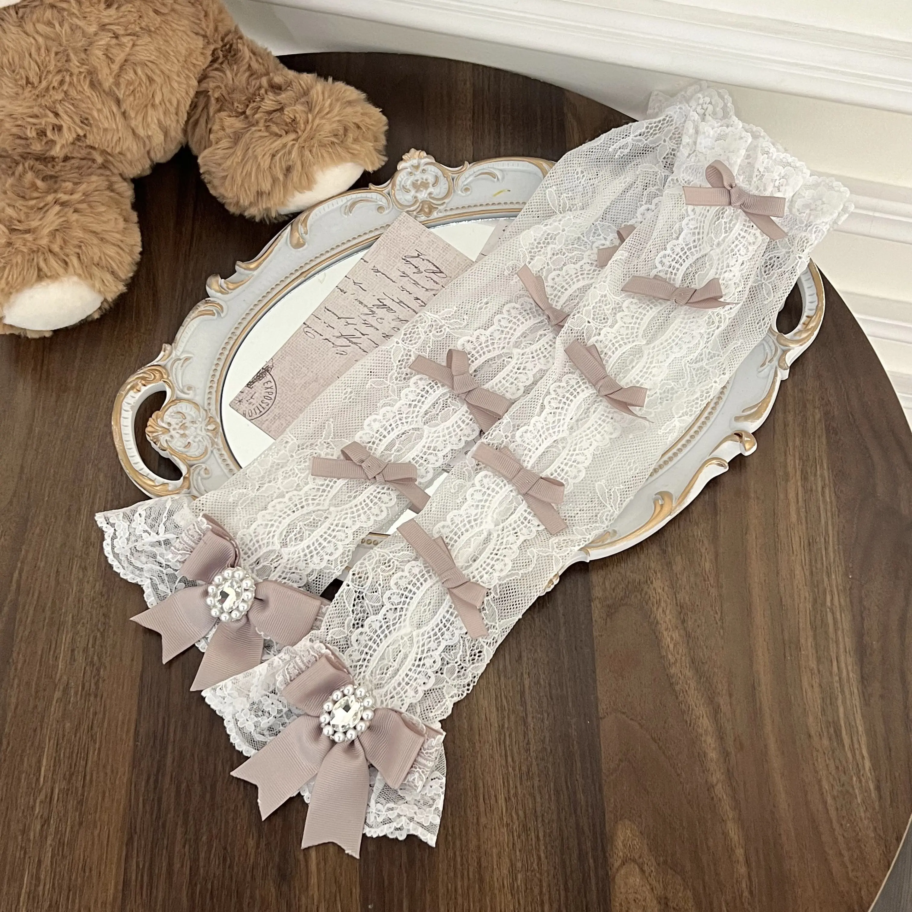 Japanese Sweet and Cute Lolita Long-sleeved Cover Soft Girl Mass-produced Lace Bow Rhinestone Hand Sleeve Lolita Accessories