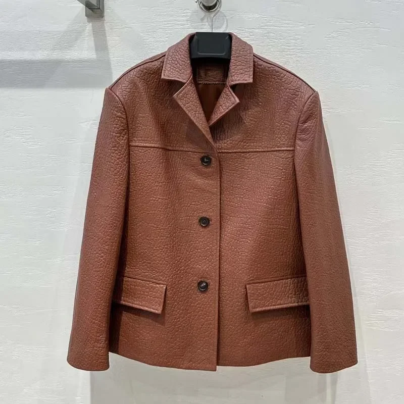 

New fashion women coat spring foam leather sheepskin 2024 suit style versatile and slimming short length perfect workmanship