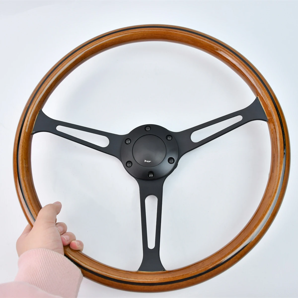Real Wood Steering Wheel 380mm Universal For Volkswagen Mercedes Wooden Steering Wheel 15inch Long Hole Silver Chrome Iron Spoke