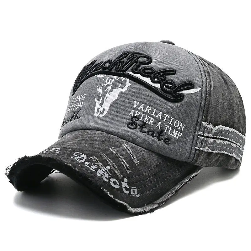 Men's Retro Bull Embroidery Denim Trucker Hat Oversized Washed Distressed UV Protection Sun Hat