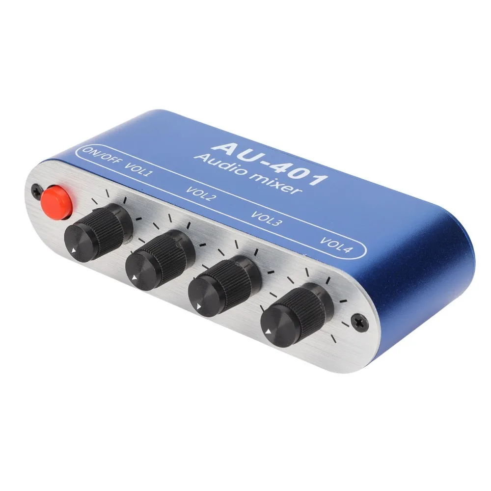 

3.5mm Mini Stereo Mixer Volume Adjustment Stereo Sound 4 in 1 Out Mixer Power Amplifier Sound Selector Amplifier