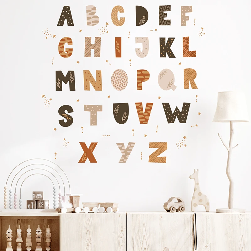 4sheets/set Bohemia Style Boho Color ABC English Alphabet Wall Stickers for Kids Room Baby Nursery Room Wall Decals Home Decor