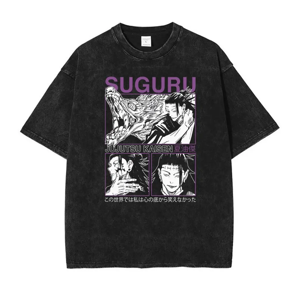 

Jujutsu Kaisen Washed T Shirt Men Women Cotton Vintage Anime Print Short Sleeve Loose Casual Tee for Anime Fans Daily Wear