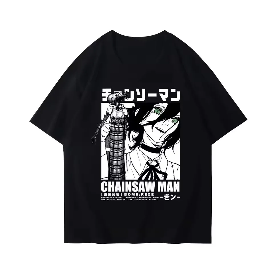 Cartoon Chainsaw Man Reze T Shirt Devil Reze Merchandise Short Sleeve Anime Japanese Style Black T-shirt Clothing