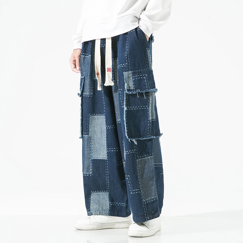 

Винтажные мужские шаровары Свободные джинсовые брюки Мужские модные прямые брюки Мужские широкие джинсы в стиле хип-хоп Брюки Повседневные брюки