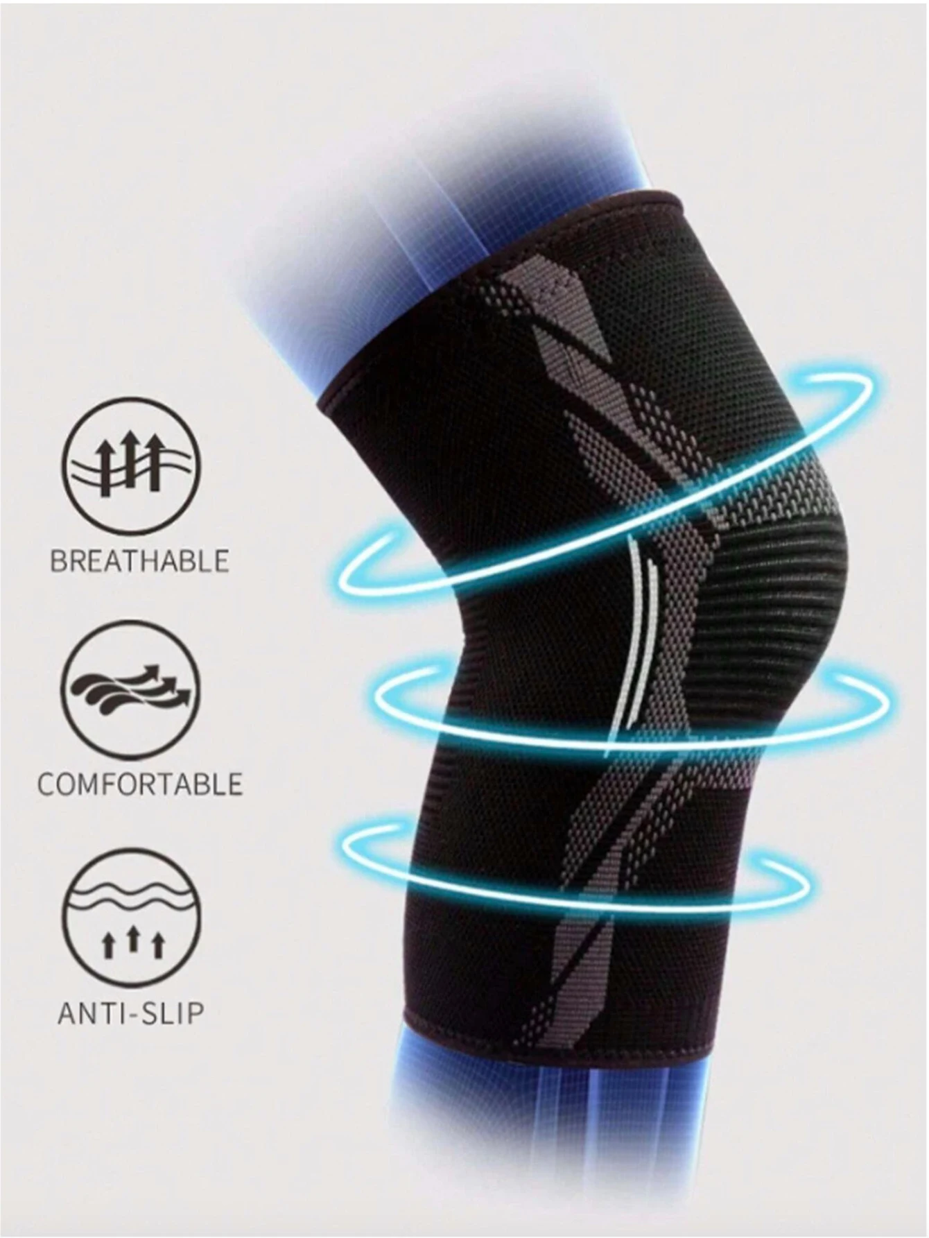 2 Stück hochelastische Kompressions-Kniebandagen, atmungsaktive, unterstützende Kniebandagen mit verstärktem Kniepolster, Kniebandage für Sport und Fitness. – Detail 1