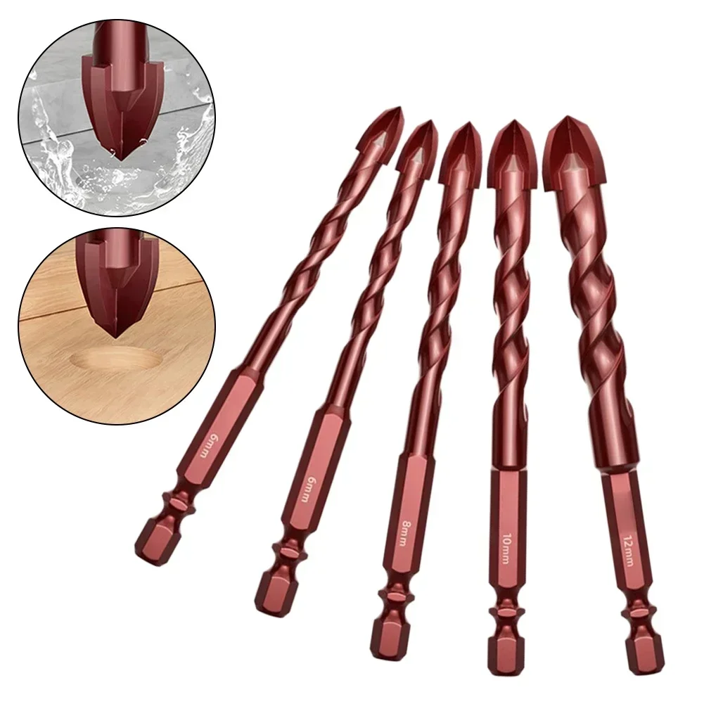 Juego de brocas de vástago hexagonal para madera, Metal, hormigón, azulejo, vidrio, 6-12mm, 1/4 pulgadas, 5 piezas