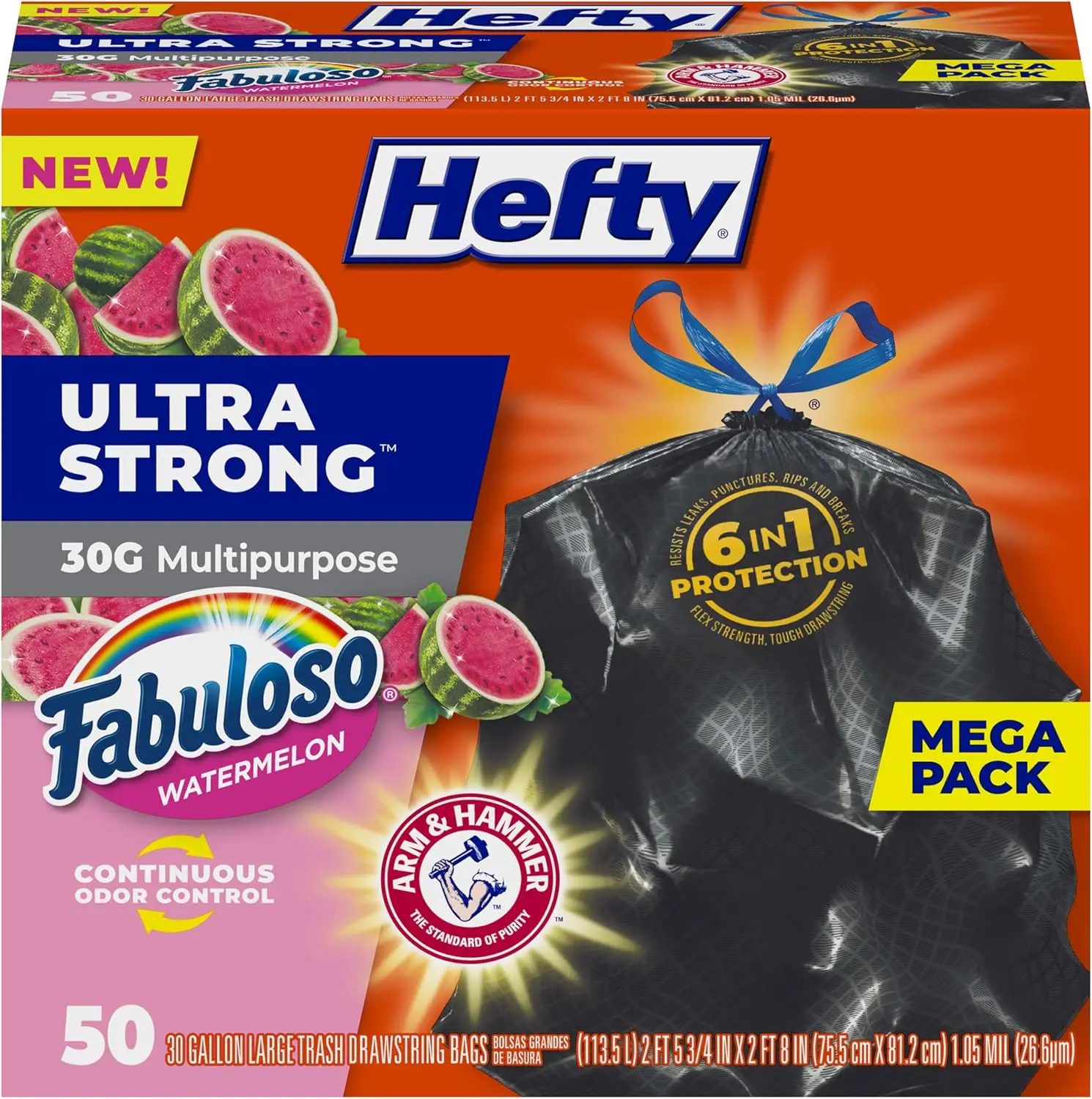 

Ultra Strong 30 Gallon Trash Bags with Drawstring, Leak-Resistant, Watermelon Scented, 50 Count for Multipurpose Use