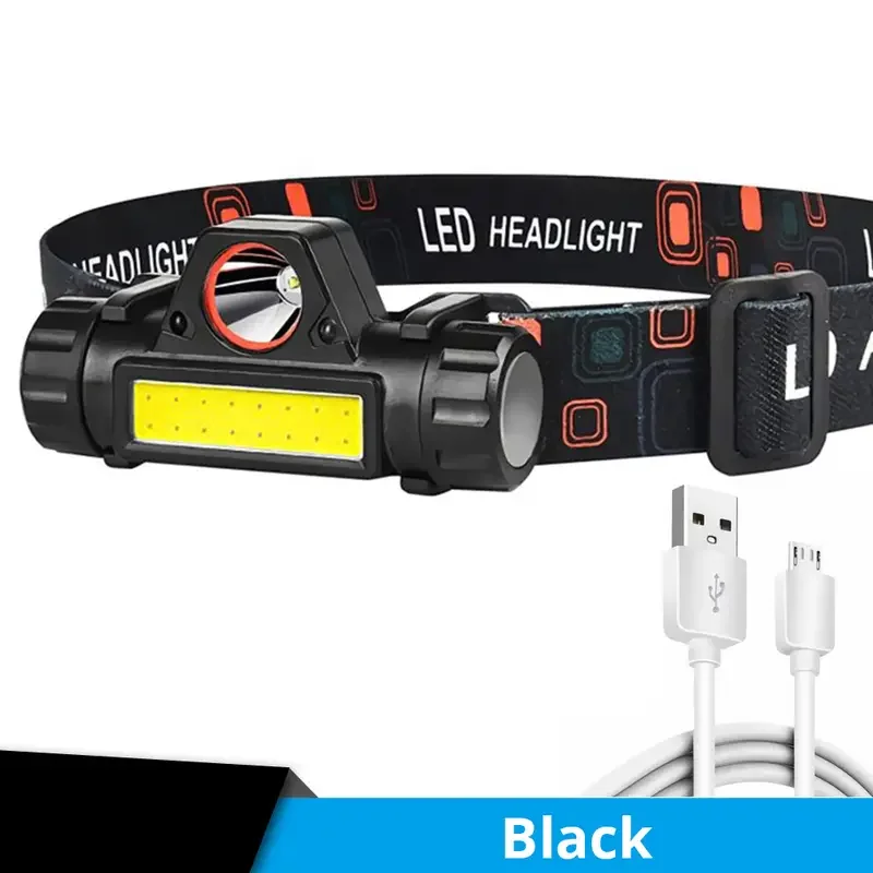 XPE Spotlight + COB Floodlight, Rechargeable Head Flashlight With Magnet, IPX4 Waterproof, USB Fast Charging, 90 Degree Adjustab