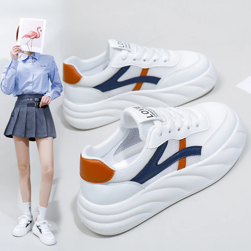 

Women's Thick-soled White Sneakers 2025 Summer New Breathable and Versatile Student Sports and Casual Board Shoes Single Shoes