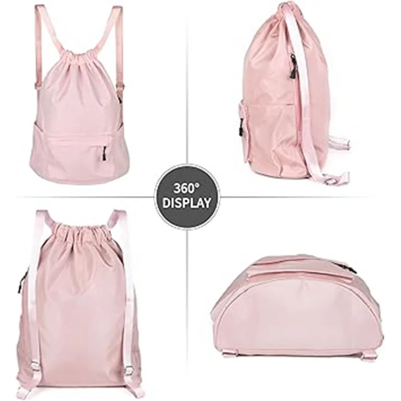 STE11-mochila resistente al agua para hombre y mujer, bolsa deportiva para gimnasio, con cordón, color rosa